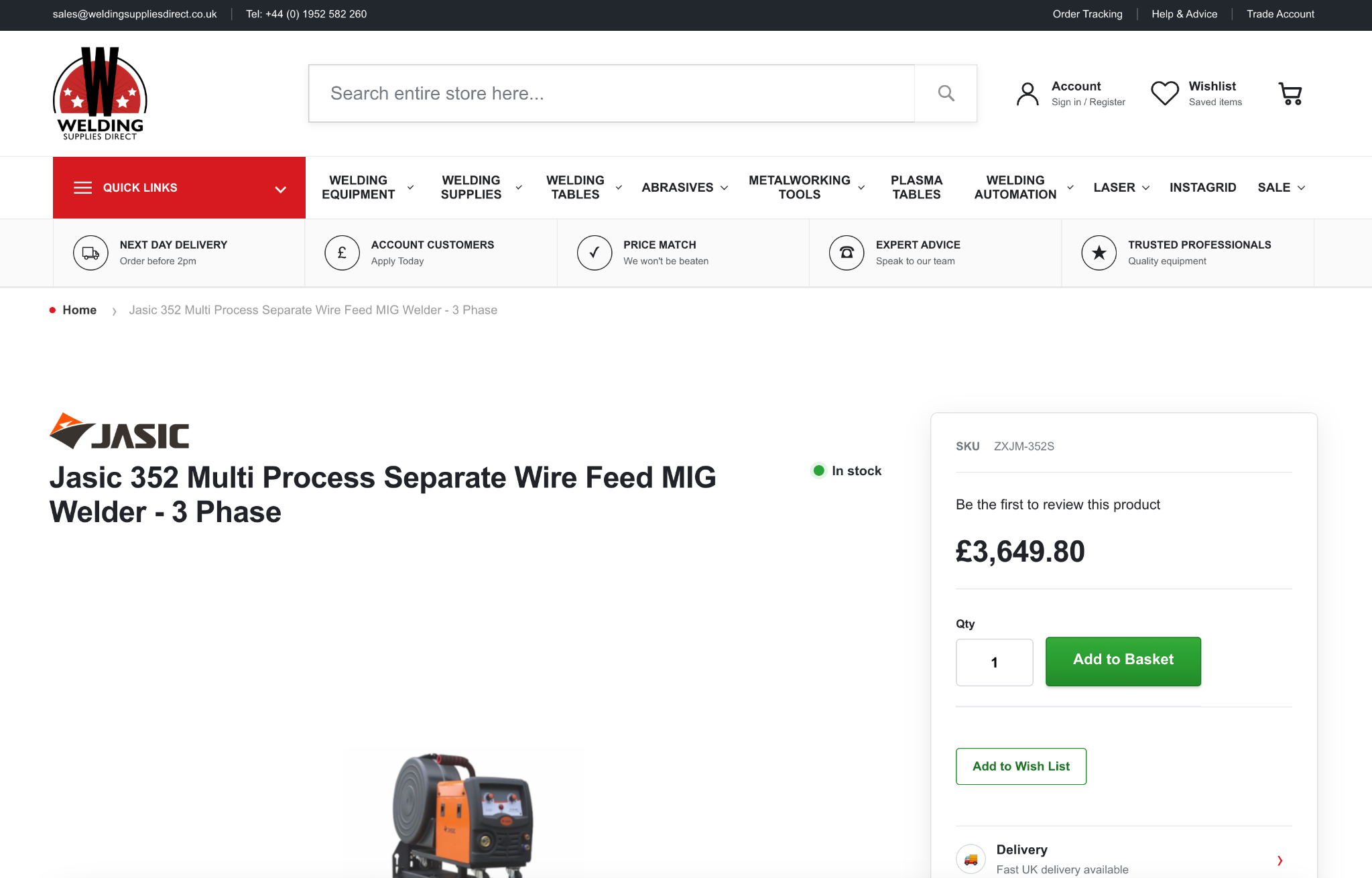 Welding Supplies Direct Magento product detail page